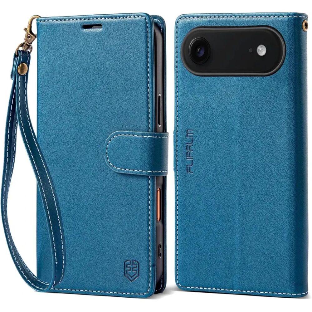 FLIPALM Wallet Case for iPhone 17 Air Wrist Strap, Card Holder & Kickstand- Blue